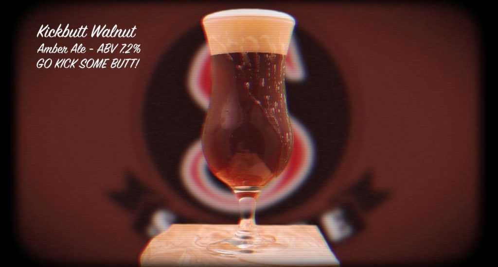 glass with satire brewing kickbutt walnut