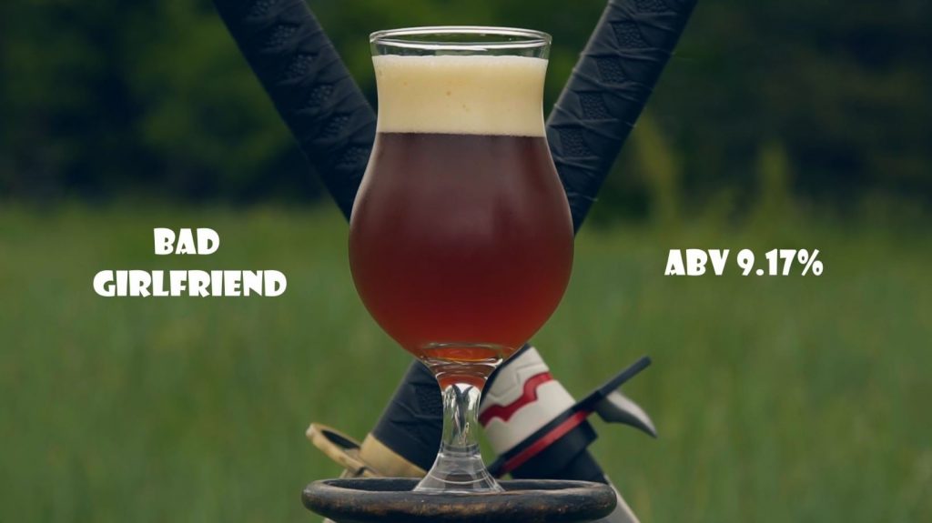glass of Satire Brewing Company bad girlfriend ale