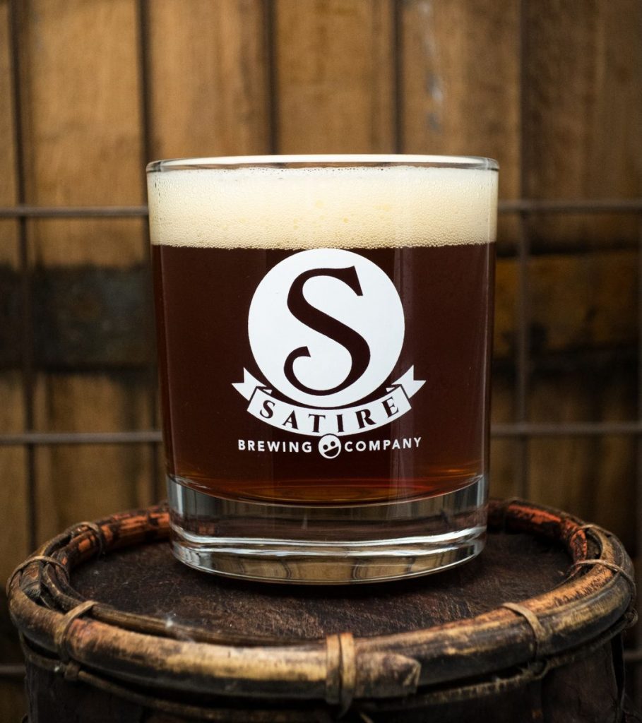 Satire Brewing Cherry on Rum Barrel in rocks glass