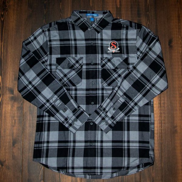 Satire Brewing Company grey and black flannel