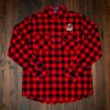 Satire Brewing Company Red and Black Flannel shirt for sale.