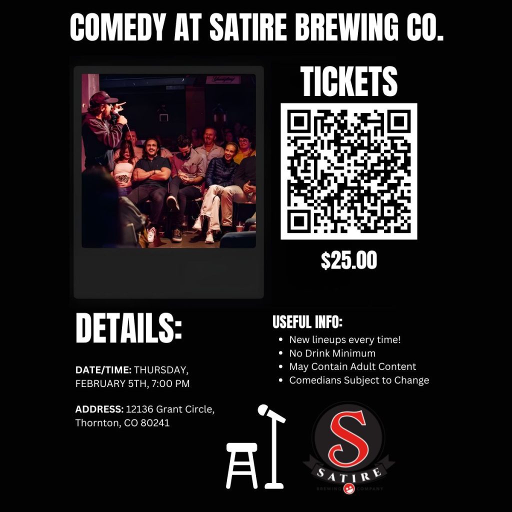 Satire Brewing Company Thornton, CO. Denver live comedy at Satire.