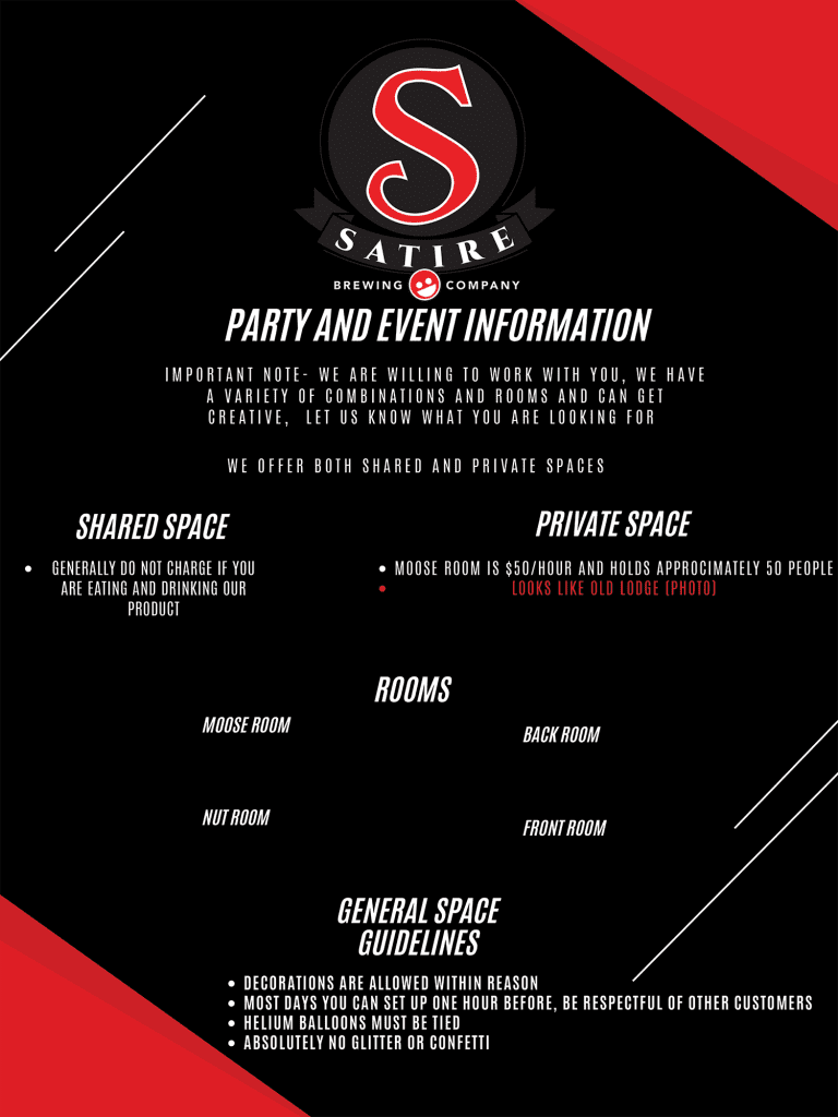 Satire Brewing Company Denver Brewery with private party and event space.